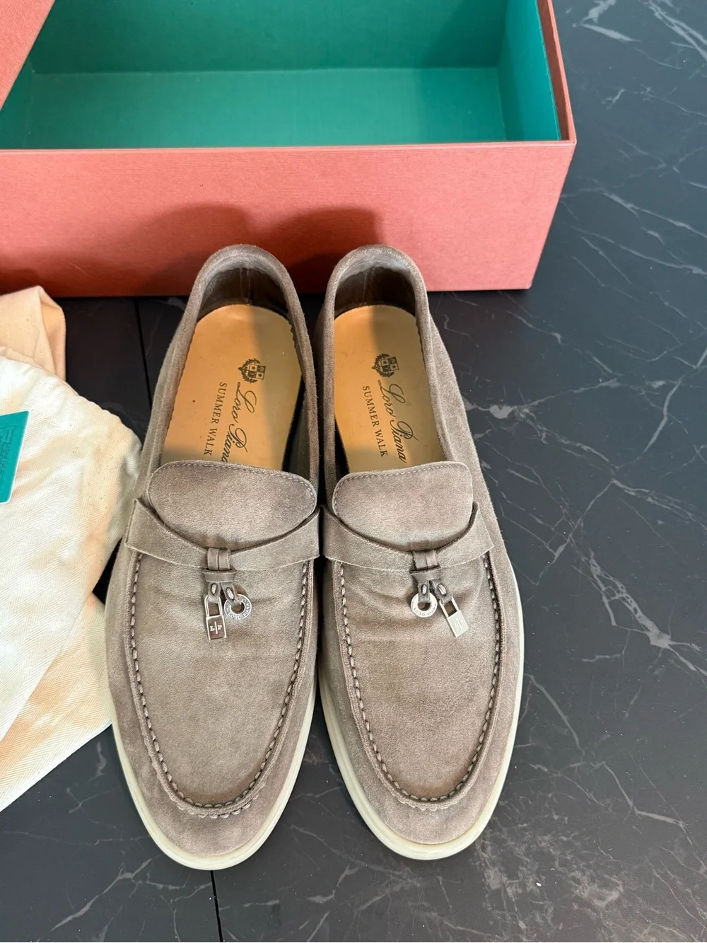 Loro Piana Taupe Suede Penny Loafers